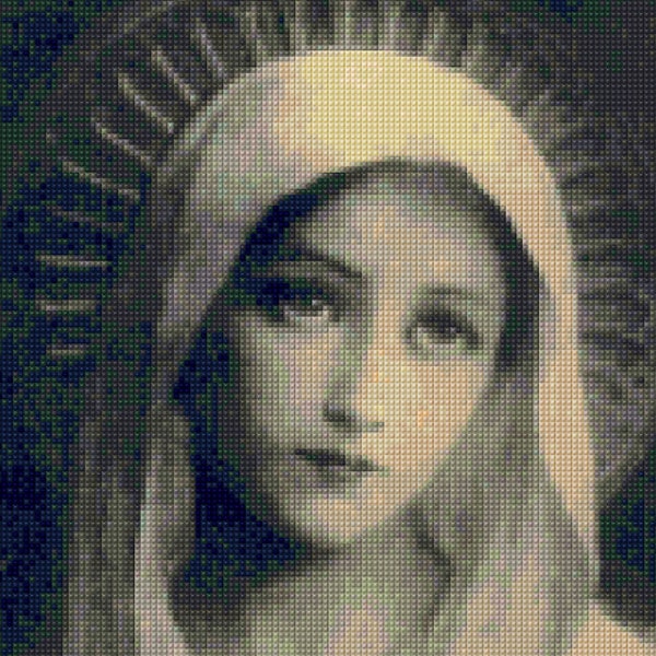 Madonna Holy Card Cross Stitch pattern PDF - EASY chart with one color per sheet And traditional chart! Two charts in one!