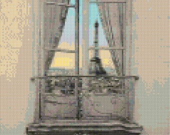 Patrón de punto de cruz de la Torre Eiffel del reflejo de París en PDF: ¡gráfico FÁCIL con un color por hoja Y gráfico tradicional! ¡Dos gráficos en uno!