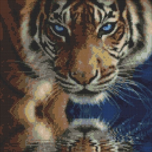 May include: A close-up of two tiger cubs with blue eyes. The cubs are facing the camera and their fur is a mix of brown, white, and black. The image is a digital painting.