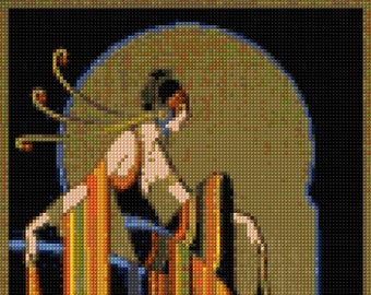 Classic Art Deco Cross stitch pattern - PDF - EASY chart with one color per sheet And traditional chart! Two charts in one!