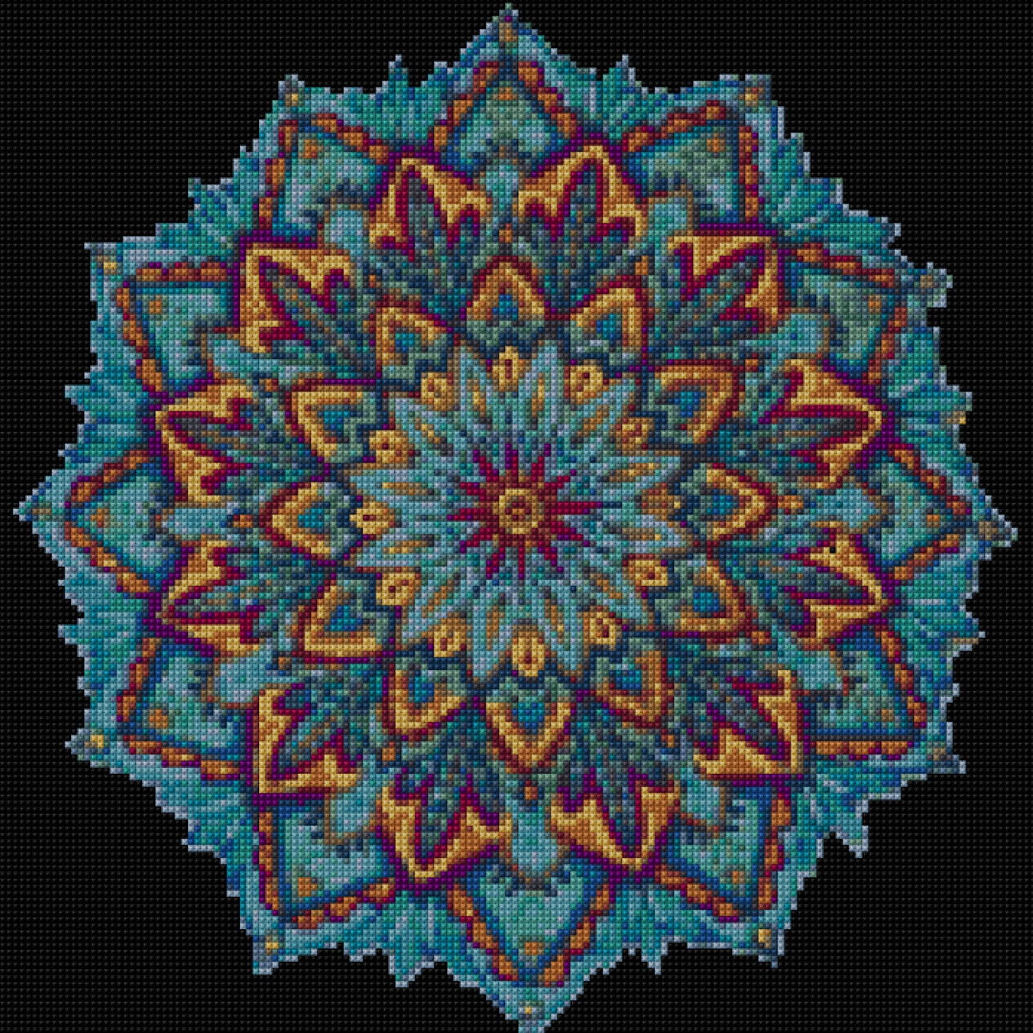 Blue Mandala Cross stitch pattern PDF EASY chart with one ...