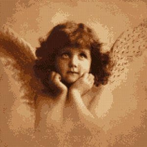 Victorian Angel Sepia portrait Cross Stitch pattern PDF- EASY chart with one color per sheet And traditional chart! Two charts in one!