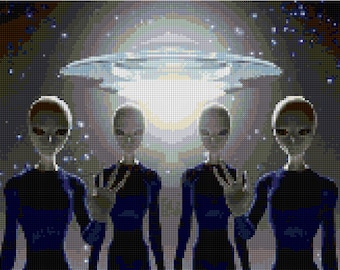 UFO Alien women Cross Stitch pattern PDF - EASY chart with one color per sheet and traditional chart! Two charts in one!