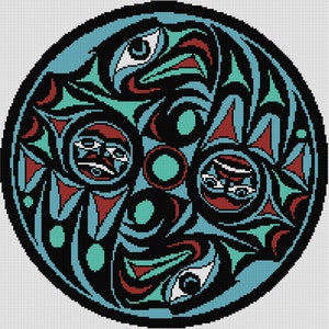 Pacific Northwest art Cross Stitch PDF- EASY chart with one color per sheet And regular chart! Two charts in one!