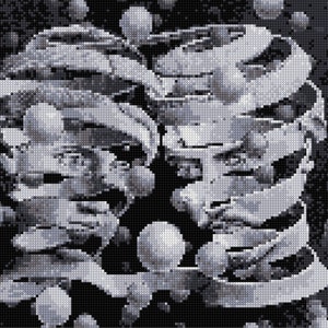 M. C. Escher 'Peeled Faces' Cross Stitch pattern PDF - EASY chart with one color per sheet AND traditional chart! Two charts in one!