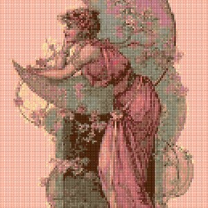 Art Nouveau Rose Moon Cross Stitch pattern PDF - EASY chart with one color per sheet And traditional chart! Two charts in one!