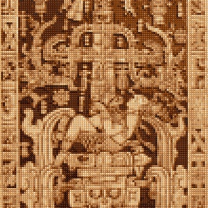 May include: A detailed, intricate carving of a scene with multiple figures, all in a warm brown colour. The carving is likely made of wood and has a textured surface.