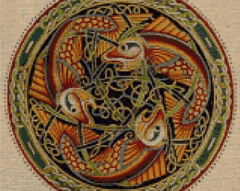 Keltisches Fisch Mandala Kreuzstichmuster PDF - Einfache Vorlage mit einer Farbe pro Seite Und einer traditionellen Vorlage! Zwei Karten in einer!