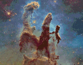 Pillars of Creation Hubble Telescope Cross Stitch Pattern PDF- EASY chart with one color per sheet And traditional chart! Two charts in one!