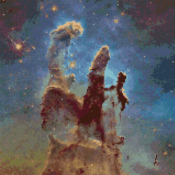 Pillars of Creation Hubble Telescope Cross Stitch Pattern PDF- EASY chart with one color per sheet And traditional chart! Two charts in one!