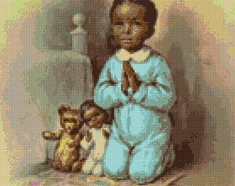 Sweet Praying Boy Cross Stitch portrait pattern PDF- EASY chart with one color per sheet And traditional chart! Two charts in one!