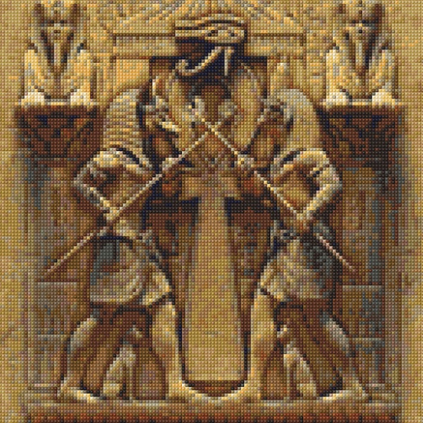 Egyptian Anubis and Horus Carving Cross stitch pattern PDF - EASY chart with one color per sheet And traditional chart! Two charts in one!