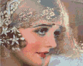 1920s Art Deco Bride Rolf Armstrong Cross Stitch pattern PDF - EASY chart with one color per sheet And regular chart! Two charts in one!