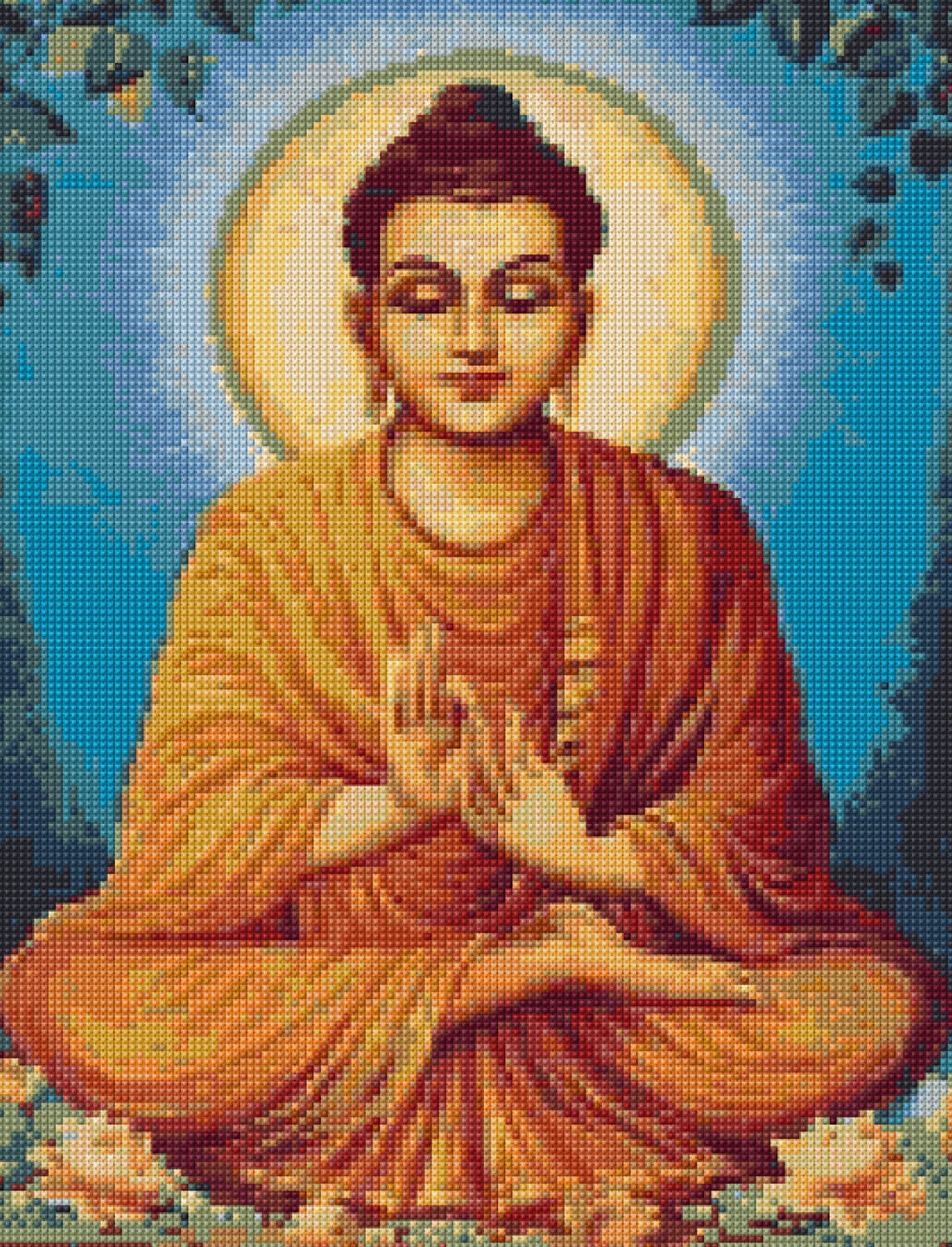 Beleuchtete Buddha Kreuzstichvorlage PDF- EASY Stickvorlage mit einer Farbe pro Bogen Und traditionelle Stickvorlage! Zwei Charts in einem!