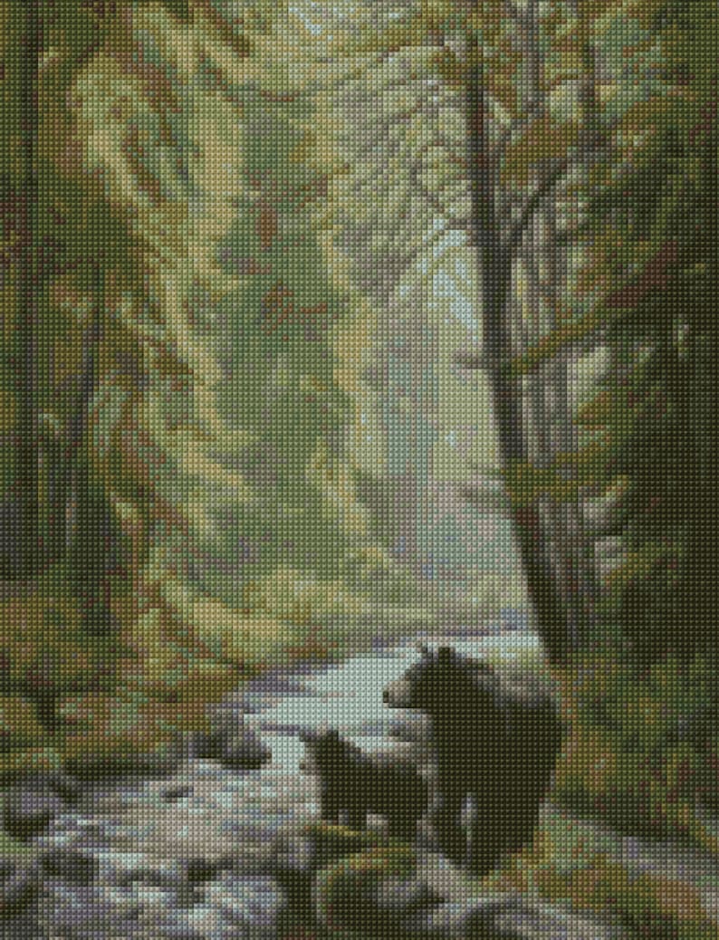 Woodland Forest Bears Cross Stitch Pattern PDF EASY Chart - Etsy