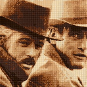 Butch Cassidy and Sundance Kid portrait Cross stitch pattern PDF- EASY chart with one color per sheet And traditional chart! Two charts!