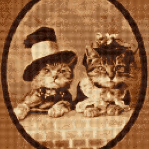 Vintage Mr. and Ms. Cat Cross Stitch pattern PDF - EASY chart with one color per sheet And traditional chart! Two charts in one!