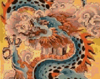 Patrón de punto de cruz del dragón tibetano PDF - ¡Gráfico FÁCIL con un color por hoja Y gráfico normal! ¡Dos gráficos en uno!