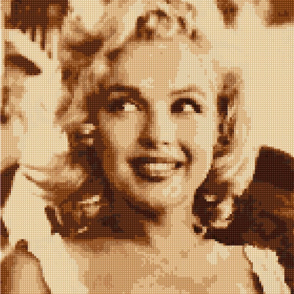 Charming Marilyn Monroe Portrait Cross Stitch pattern PDF - EASY chart with one color per sheet And traditional chart! Two charts in one!