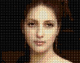 Wm. Bouguereau Aphrodite portrait Cross Stitch pattern PDF - EASY chart with one color per sheet And traditional chart! Two charts in one!