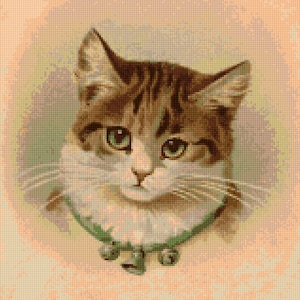 Victorian Cat Cross Stitch pattern PDF - EASY chart with one color per sheet And traditional chart! Two charts in one!