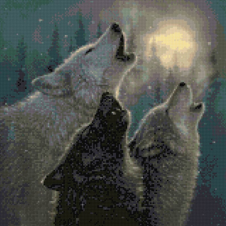 Howling at the Moon Wolf Cross Stitch pattern PDF EASY ...