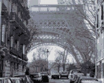 Torre Eiffel París Francia Patrón de punto de cruz PDF - ¡Gráfico FÁCIL con un color por hoja Y gráfico tradicional! ¡Dos gráficos en uno!