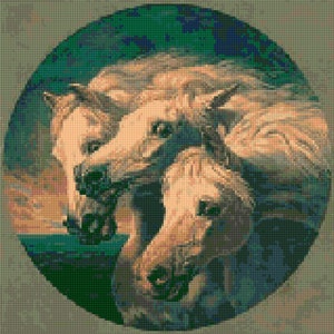 Pharaoh&#39;s Horses Cross stitch pattern PDF - EASY chart with one color per sheet AND traditional chart! Two charts in one!