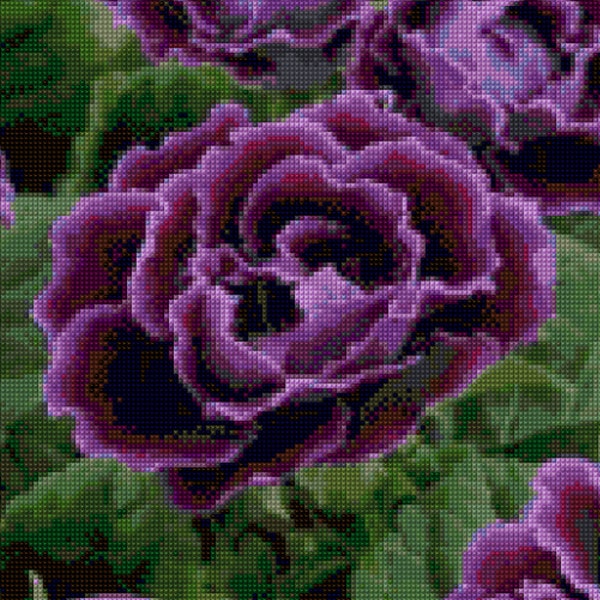 Purple Gloxinia Cross Stitch pattern PDF - EASY chart with one color per sheet And traditional chart! Two charts in one!