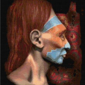Paracas skulls interpretive Cross stitch pattern Ciamar art PDF - EASY chart with one color per sheet And regular chart! Two charts in one!