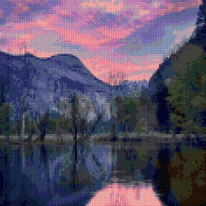 Yosemite Sunrise over Water Cross Stitch pattern  PDF - EASY chart with one color per sheet AND traditional chart! Two charts in one!