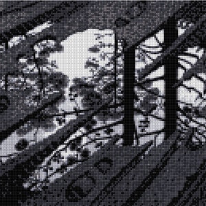 M. C. Escher 'Puddle Reflection' Cross Stitch pattern PDF - EASY chart with one color per sheet AND traditional chart! Two charts in one!