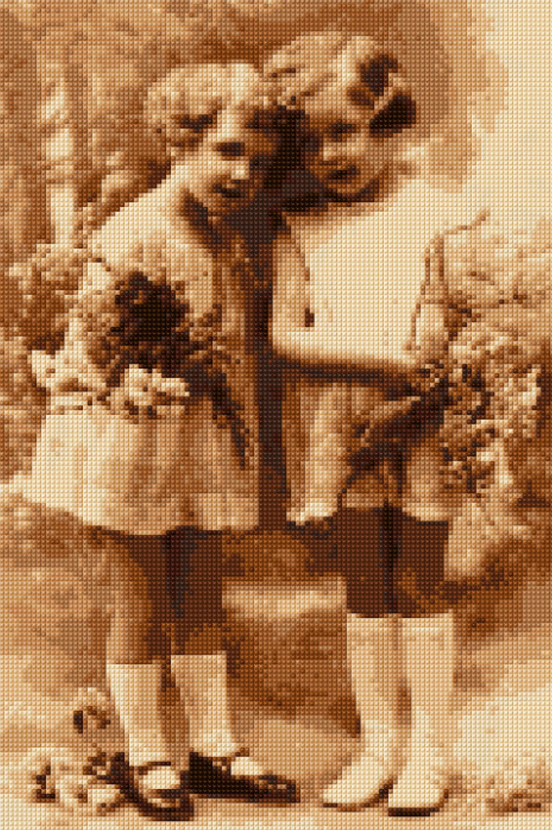 Vintage 1920s Sisters Cross Stitch Portrait Pattern PDF EASY Chart
