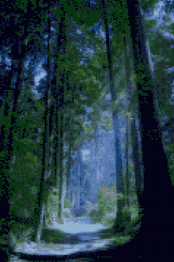 Blue Forest Vancouver B.C. landscape Cross stitch pattern PDF- EASY chart with one color per sheet AND traditional chart! Two charts in one!