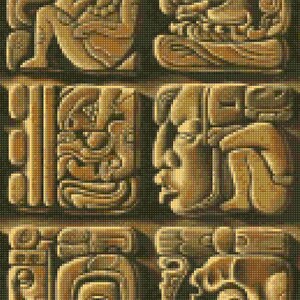 Mayan Stone Carvings Cross stitch pattern PDF - EASY chart with one color per sheet And traditional chart! Two charts in one!