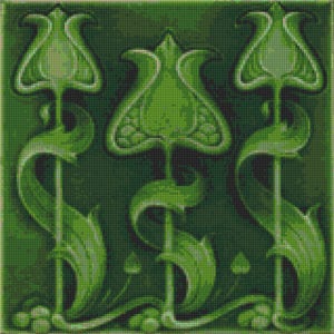 Padrão Art Nouveau Green Tile Cross Stitch PDF- Gráfico FÁCIL com uma cor por folha E gráfico tradicional! Dois gráficos em um!