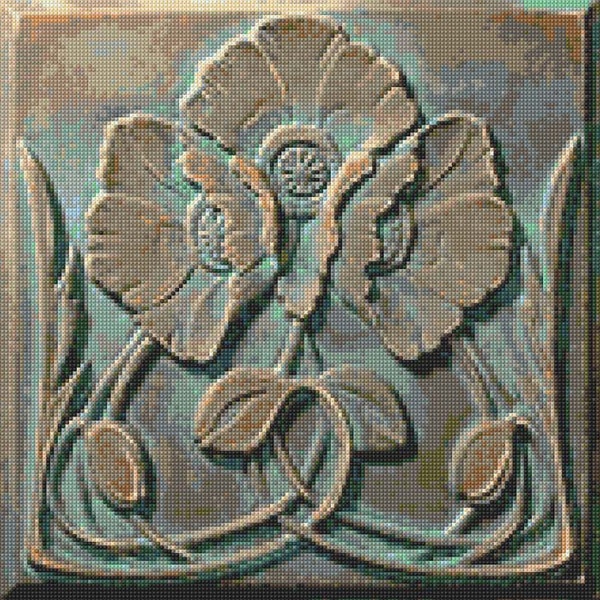 Modèle de point de croix de carreaux de coquelicots Art Nouveau PDF - Grille FACILE avec une couleur par feuille Et grille traditionnelle! Deux graphiques en un !