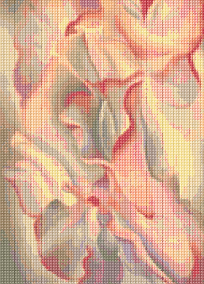 May include: Abstract painting with a swirling pattern of yellow, orange, pink, and red colours. The colours are blended together to create a soft, dreamy effect.