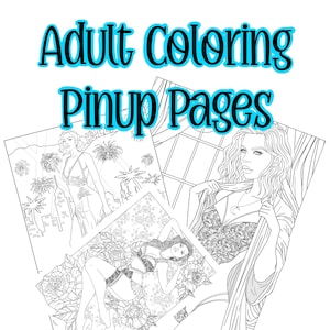 Adult coloring pinup book, printable pages, coloring pages, digital download, digital product,