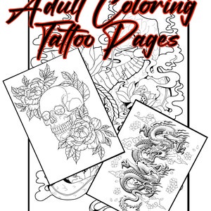 Adult Coloring Book, Tattoo Designs, Coloring Pages, digital files, printable, printable coloring pages,