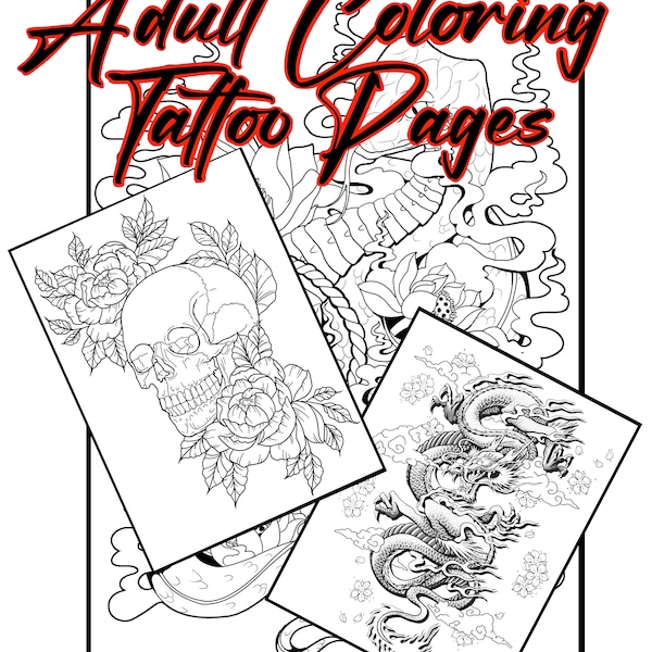 Adult Coloring Book, Tattoo Designs, Coloring Pages, digital files, printable, printable coloring pages,