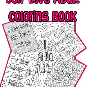 Livro para colorir adulto de amor próprio, páginas para colorir, desenhos de coração, dia dos namorados, afirmações positivas, colorir para impressão