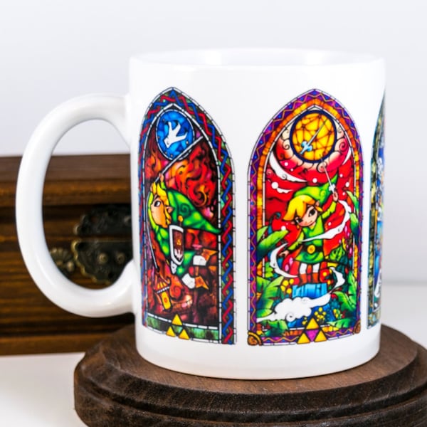 The Legend of Zelda featuring Link on a Stained Glass Mug, Gamers Retro Games Gifts, Video Game Gift for Dad