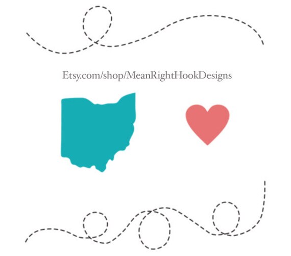 Download Ohio Svg State Silhouette Heart Svg And Dotted Lines Svg Etsy