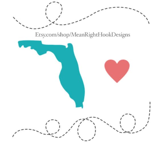 Download Florida Svg State Silhouette Heart Svg And Dotted Lines Etsy