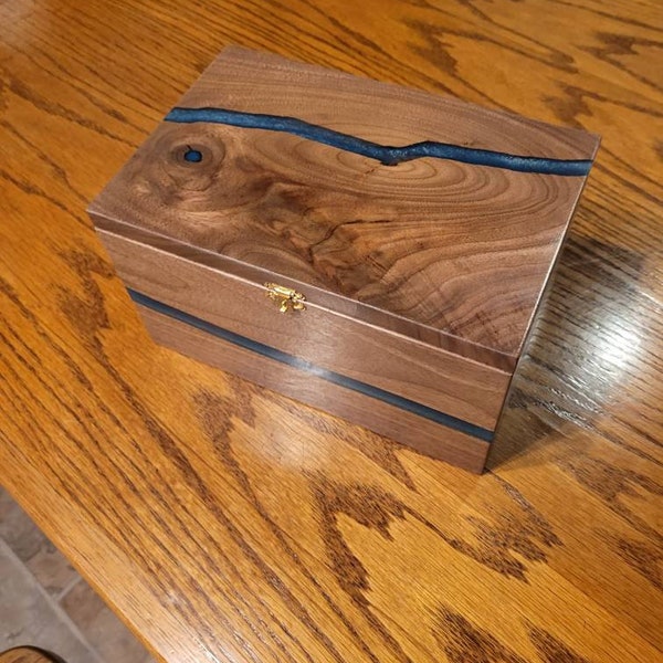 Keepsake Jewelry Box - Blue Epoxy in Black Walnut