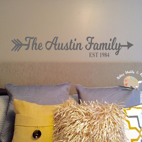 Family Name with arrow decal, Last name and established year Wall decal, family picture wall decal, New Home Gift
