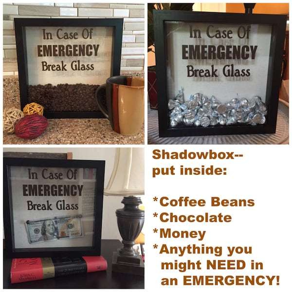 DECAL ONLY for DIY Shadow box-In Case Of Emergency Break Glass, Coffee Shadow Box, Coffee Lover gift, Chocolate shadow box, Money shadow box