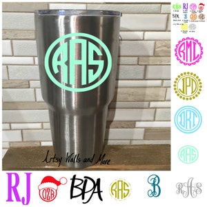 Yeti Cup Monogram vinyl decal, laptop/ Mac decal, Yeti decal, Monogram car decal, Monogram sticker, Yeti cup decal, water bottle decal image 1