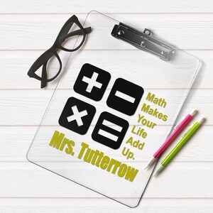 Math teacher gift personalized Clipboard, teacher appreciation, math clipboard-also Volleyball, Soccer...Custom clear or storage clipboard